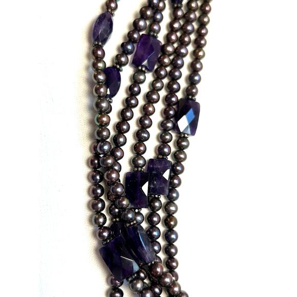 Lucas Lameth 925 Multistrand Purple Freshwater Pearl Amethyst Necklace 114 grams - Picture 6 of 10